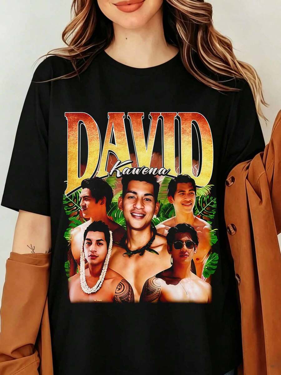 David Kawena Kaipo Dudoit Lilo And Stitch Shirt Comic-Con Exhibition Summer Beach Festival Style Vintage Bootleg Unisex T-Shirt Fan Merch Top - 黑色 - 查看 1