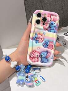 Disney Has Authorized, Phone Case - Chain Set, The Stitch Lilo & Stitch 3D Phone Case Plus A Silicone 3D Stitch Bracelet With Metallic Ring Removable Bracelet, Stitch And Angel Pattern, Compatible With Iphone17/16/15/14/13/12/20/XS/XR/X Plus Pro Max, A Stylish Cartoon Phone Case, The Perfect Gift Choice, Phone Protection, Durable Phone Cover, Great Gift For Friends And Family. - 白色 - 查看 6