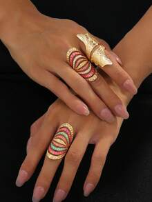 1pc Exaggerated Hollow Gold Line Ring, Wide Knuckle Ring, Women's Daily Party Club Fashion Metal Jewelry - Gold - View 11