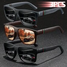 WSZ 3PCS Fashion Stripe Design Unisex Square Vintage Glasses Classic Driving Fishing Traveling Tropical Beach Vacay Vacation For Man Driver's Eyewear - 3PCSF364 - View 2
