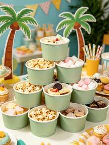 10pcs Light Green Paper Bowls, Popcorn Bowls, Ice Cream Cups, Baby Shower Decor, Baby Party Supplies, Gender Reveal Party Decor, Candy Bowls, Saudi National Day Paper Bowls, Palm Tree Party Decor, Summer Decor, Snack Bowls, Pure Green Dessert Bowls For Boy And Girl Birthday Parties, Party Favors, Kitchen Decor, Green Decor - Light Green - View 3