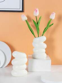 1/25 pièces Vase en plastique blanc élégant en spirale, style nordique, convient pour la décoration du salon, de la chambre et de la cuisine, vase de décoration moderne pour la maison - Blanc 2 - Voir 4