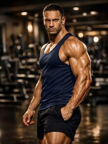 Áo ba lỗ thể thao nam ôm sát không tay, áo tank top thể hình tập gym - Màu xanh hải quân - Xem 2
