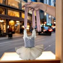 Borsa per telefono a forma di gonna in pizzo da balletto, borsa in rete traforata con catena di perle, fiocco carino, sensazione di alta qualità, borsa a spalla e a tracolla. - stile a nastro - Visualizzare 4