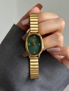 1pc Gold/Silver Square Bamboo Pattern Quartz Watch, Suitable For Daily Wear, Birthday Gift, Christmas Gift - Gold - View 6