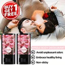 Keropy 2 piezas Bálsamo corporal mini de sándalo con aroma a rosa para mujer, fragancia fresca de larga duración de 72 horas, fácil de usar y portátil, inhibe eficazmente el olor corporal y elimina la vergüenza, aumenta la confianza personal, adecuado para el desplazamiento diario, la oficina, el fitness, los viajes, las citas y las salidas, producto desodorante exquisito para mujeres - Múltiples aromas - Ver 2
