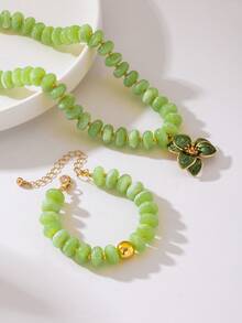 1pc Women's Resin Mixed Color Bracelet & 1pc Asymmetric Floral Necklace Set - Flower Shape - View 3