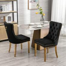 Set Of 2 65 Cm Dining Chairs In Velvet For Kitchen And Dining Room - Black - View 10