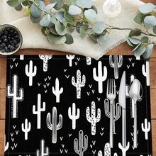 1pc/4pcs/6pcs, Home Decor, Cactus Pattern Printed Linen Placemats, All Season, Suitable For Dining Table, Washable Placemats, Coasters, Kitchen Placemats, Home Goods, Kitchen Supplies, Dining Table Decor - Multicolor - View 8