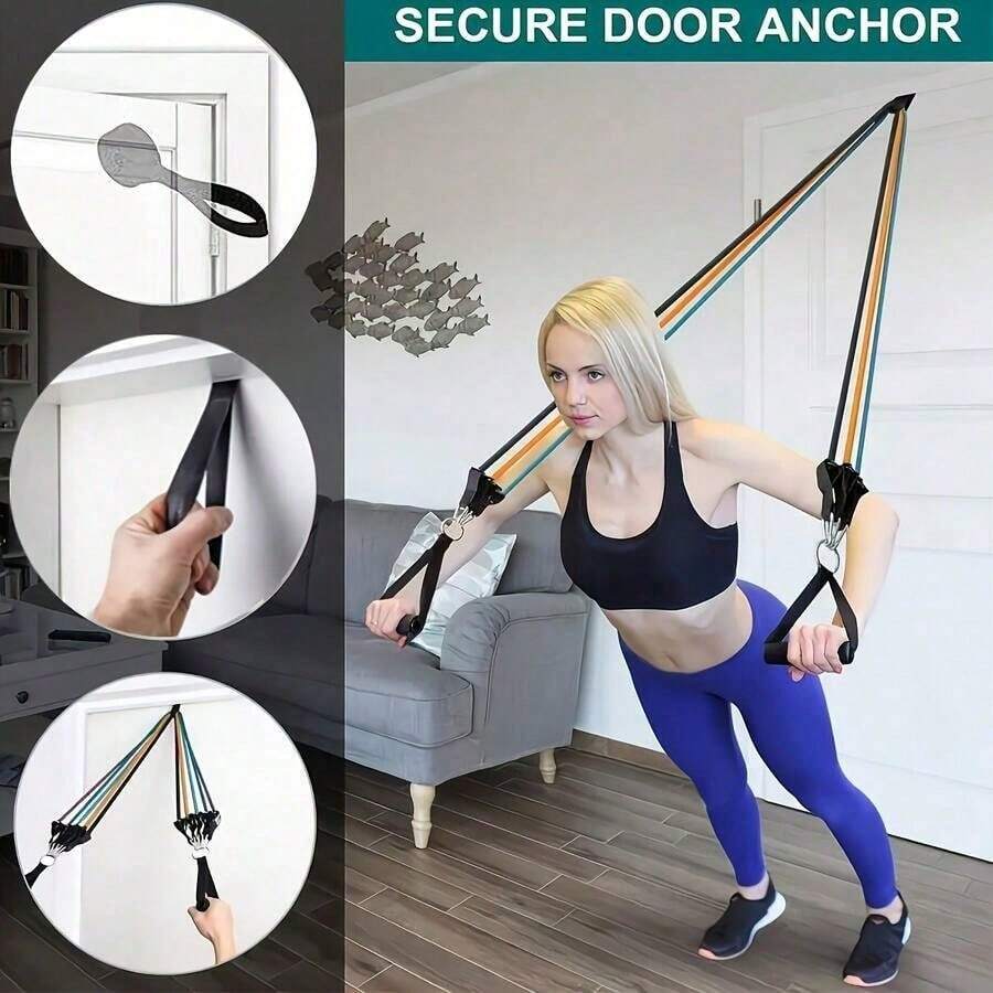 1 Set Resistance Band Kit, Includes Door Anchor + Handle + Storage Bag + Leg & Ankle Straps (11pcs), Suitable For Resistance Training/Body Relaxation/Home Workout, No Gym Needed, Christmas Home Fitness/Daily Exercise Super Convenient - Multicolor - View 1