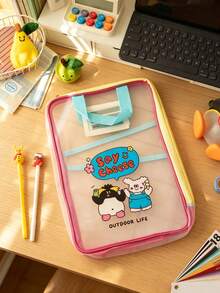 1pc/5pcs Cute Cartoon Transparent Mesh File Bag, Portable Handheld Multi-Layer Document Organizer, Sweet Animal Print Zipper Paper Storage Bag, Suitable For Teenage Girls Students School Homework Stationery Storage - Multiple Styles - View 9