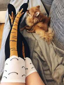 Plus Size Women Chicken Leg Socks, Cute Chicken Claw Knit Over-The-Knee Socks, Stretchy Cartoon Animal Socks, Washable Fun Socks, Gift For Friends - Multicolor - View 6
