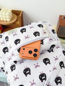 1pc Cute School Style Cat/Dog/Bow Print Nylon Backpack, Lightweight Large Capacity School Day Bag, Adjustable Shoulder Strap Bookbag, Suitable For Girls/Teens/Students/Graduates, Ideal For Daily Use, Outings, Travel, School And Back To School Season. - Multicolor - View 12