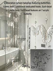 Transparent Butterfly Bead Curtain Set - 100Cm Long Each, 8pcs Transparent Butterflies On Each Strand - Crystal Bead Curtain Partition For Living Room And Entrance Decoration - Hallway Door Curtain Handmade - Multicolor - View 7