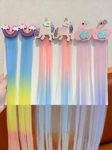 6pcs Girls Cute Street Cartoon Rainbow Butterfly Heart Gradient Color Hair Clips - Multicolor - View 2
