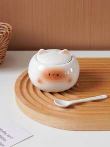 1件可愛陶瓷貓咪糖罐，暹羅貓調料罐附湯匙，適合存放茶葉、抹茶粉、糖、下午茶糖，廚房與餐廳調料收納，禮品與節慶裝飾 - 彩色 - 查看 14