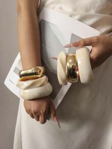 Set Of 3 Unique Bracelets For Women, Elegant, Luxurious, Modern, Wide, Gradient Resin, Color May Vary, Lot - 多色 4 - 查看 1
