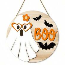 Cross-Border New Halloween Cute Cartoon Ghost Wooden Hanging Sign, Holiday Party Wall Decor, Wooden Craft Wall Hanging Decoration - A - View 6