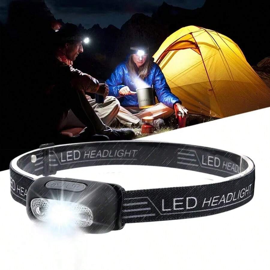 1/2pcs Ultra Bright Wave Sensor USB Rechargeable Mini LED Headlight, Rechargeable LED Headlamp With Motion Sensor Function, Suitable For Hiking, Camping, Running And Night Fishing - Black - View 1