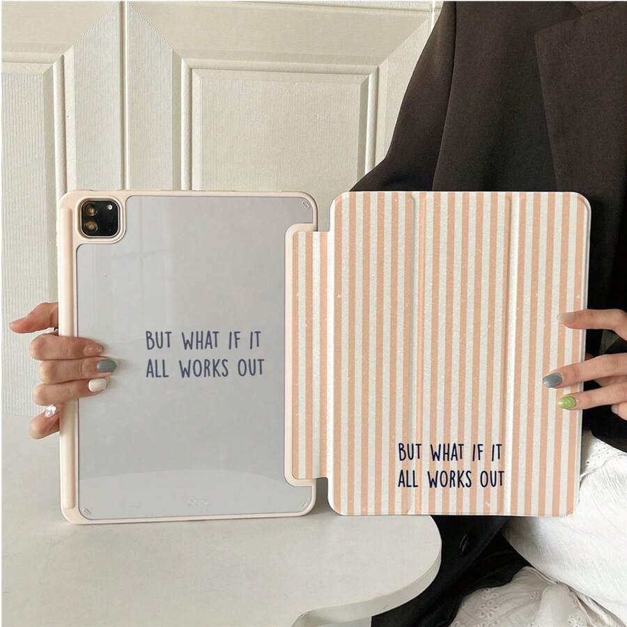1pc Colorful Striped Print Tablet Protective Case With Pen Slot, Multi-Angle Magnetic Stand, Auto Sleep/Wake Support, Compatible With IPad PRO/AIR, Pad 5/6/7, Matepad - Multicolor - View 1
