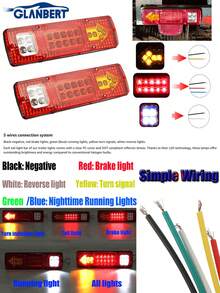 GLANBERT 2 buah Lampu Belakang LED Trailer 12/24V, Lampu Rem, Lampu Sorot, Lampu Sein, Tersedia 3 Warna (Kuning/Putih/Merah), Lensa Matriks Kecerahan Tinggi, Cocok Untuk Trailer, Truk, RV, Kendaraan Off-Road, Becak, Traktor, dll. Baterai Tidak Termasuk - MultiWarna - View 7