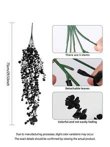 1/3 piezas Flores negras artificiales colgantes para decoración de Halloween, flores negras colgantes artificiales, plantas colgantes falsas de plástico resistente a los rayos UV, enredaderas de hiedra verde para decoración de Halloween, decoración gótica para el hogar, porche, pared, jardín y fiesta de Halloween - Adornos florales colgantes negros - Ver 8