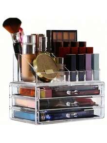 Cosmetic Storage Box Skincare Products Large Transparent Cosmetic Display Box Stackable Storage Box With 3 Drawers, Suitable For Vanity, 2pcs/Set - Multicolor - View 6