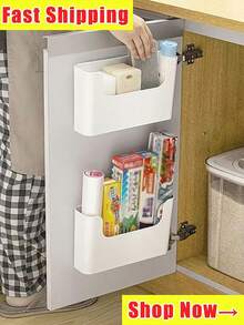 1-2pcs Kitchen Drawer Divider, No Drill Wall Mounted Storage Organizer Rack, Easy Installation - Multi-Functional Bathroom, Cosmetics Etc. Holder - Classic Plastic Material With Transparent Window, Basket, Box And Container - Multicolor - View 2