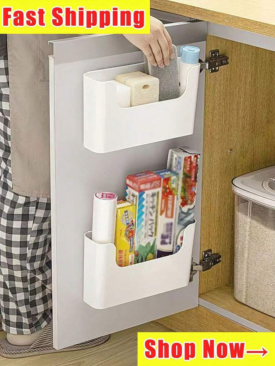 1-2pcs Kitchen Drawer Divider, No Drill Wall Mounted Storage Organizer Rack, Easy Installation - Multi-Functional Bathroom, Cosmetics Etc. Holder - Classic Plastic Material With Transparent Window, Basket, Box And Container