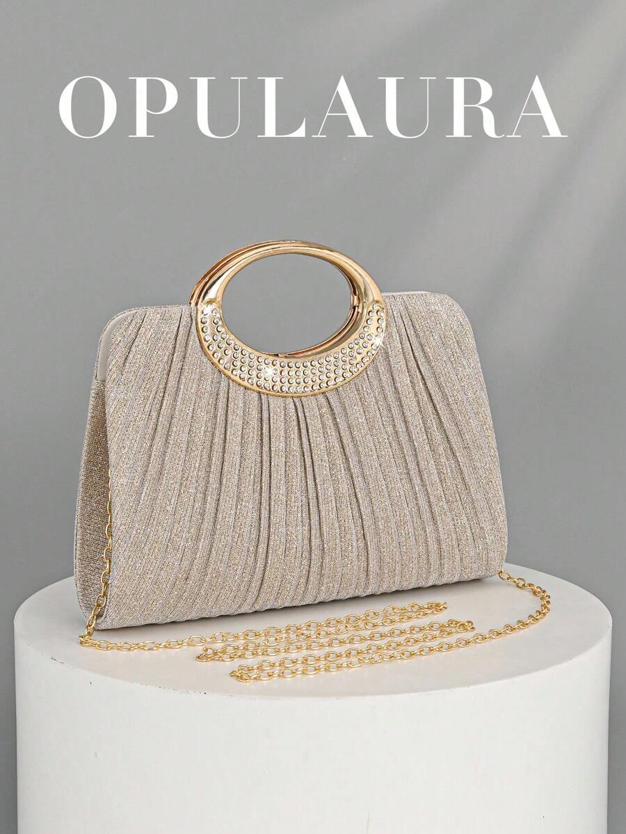 Bolso de mano de noche con cristales y brillantes para mujer de OpulAura, bolso de mano formal con tachuelas de de lujo, adecuado para galas, fiestas, cumpleaños, bodas como bolso - Albaricoque - Ver 1