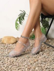 New Fashion Transparent Flat Sandals, Simple Breathable Closed Toe Crystal Clear Soft Sole Women's Princess Shoes, Lightweight Casual Wear - Clear - View 2