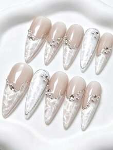 Shecass 10pcs Handmade Nails Press On Nails Long Nails For Summer Vacation Graduation Party - Multicolor - View 3