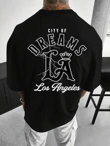 Men's "Dream City LA" Graphic T-Shirt - Casual Crew Neck, Loose Fit, Comfortable And Breathable, Outdoor Summer Wear, Street Style T-Shirt - 彩色 - 查看 1
