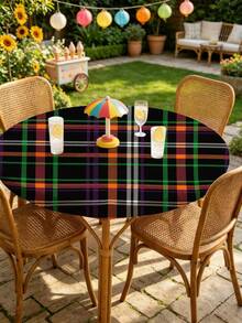 1pc Black Geometric Grid Milk Silk Polyester Elastic Tablecloth, Washable Geometric Plaid Dining Tablecloth Suitable For Home Dining Room, Living Room, Kitchen Decoration, Can Be Used For Anniversary, Birthday Gift Giving And Other Occasions - Multicolor - View 7