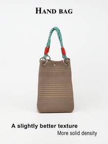 This Color-Block Casual Women's Handbag Features Black And White Woven Rope Handle Design, Perfect For Working Women, Teachers And Students - Brown - View 3