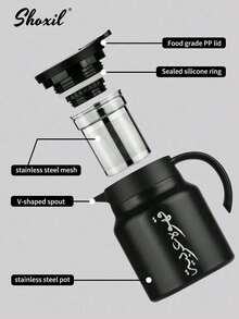 shoxil 3-Piece Stainless Steel Arabic Coffee Pot Set - 1000ml Vacuum Insulated Coffee Pot With 2 Double-Wall Cups, Heat And Cold Resistant, Traditional Gift, Suitable For Home, Office, Hospitality And Other Occasions - Black - View 2