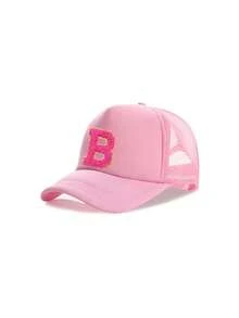 1 pieza Gorra de béisbol de malla personalizada unisex con 26 letras, gorra de camionero transpirable y ajustable, para verano, playa, golf, correr y uso diario - Rosa - Ver 8