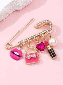 1pc Luxury Rhinestone Makeup Theme Brooch, Lipstick Handbag High Heel Pendant Pin, Versatile Anti-Exposure Clothing Accessory, Niche Exquisite Women's Brooch Gift - Multicolor - View 8