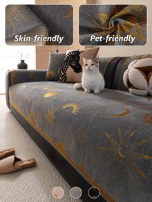 1pc Sun Moon Star Jacquard Sofa Cover, Skin-Friendly Chenille Non-Slip Couch Protector, Pet-Friendly Anti-Scratch Sofa Slipcover, All-Season Washable Furniture Cover For Living Room - Multiple Styles - View 1