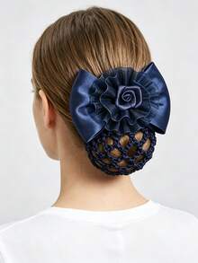 1 pieza Clip de pelo con lazo y red, accesorio de cabello para uso diario y trabajo profesional - Negro - Ver 4