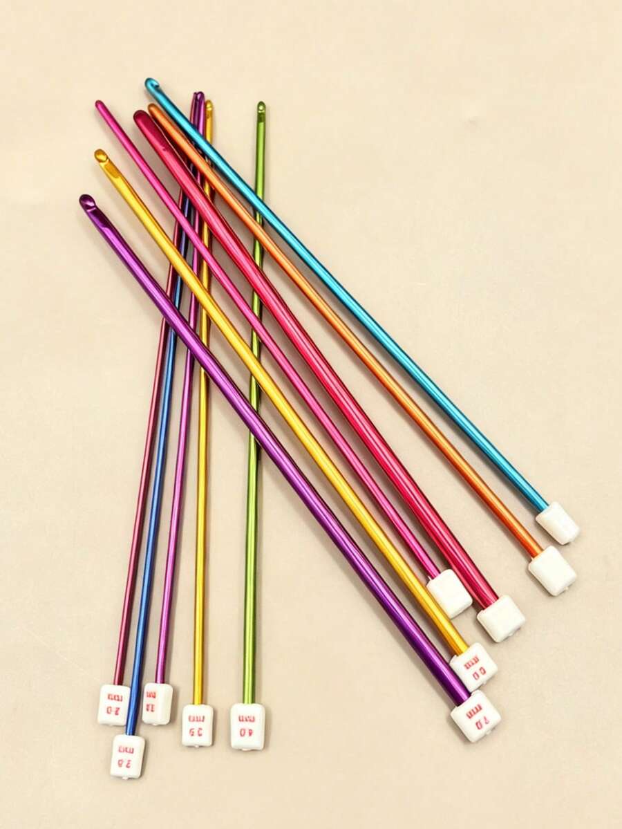 11pcs Colorful Aluminum Crochet Hook Set 2.0-8.0mm Long Straight Knitting Needles With Size Markings, Smooth Crochet Hooks For Tapestry And Doll Making, Beginner Friendly 2mm-8mm - Afghan Crochet Hook - View 1