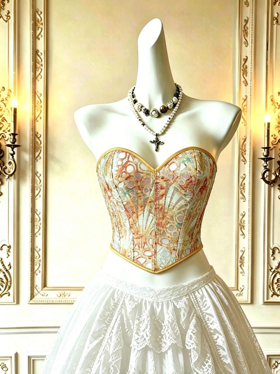 Top corto tipo corsé sin tirantes ajustado para mujer, estilo vacacional de verano - Naranja - Ver 1