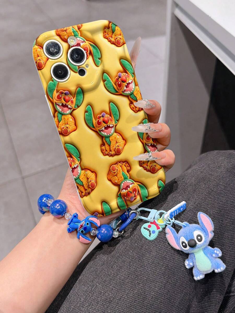 Disney Has Authorized, Phone Case - Chain Set, The Stitch Lilo & Stitch 3D Phone Case Plus A Silicone 3D Stitch Bracelet With Metallic Ring Removable Bracelet, Stitch And Angel Pattern, Compatible With Iphone17/16/15/14/13/12/44/XS/XR/X Plus Pro Max, A Stylish Cartoon Phone Case, The Perfect Gift Choice, Phone Protection, Durable Phone Cover, Great Gift For Friends And Family. - 白色 - 查看 1