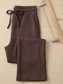 Girls' Wide-Leg Pants, Blogger Style, Ribbed Cotton Fabric With Pocket, Comfortable And Soft. - Coffee Brown - View 2