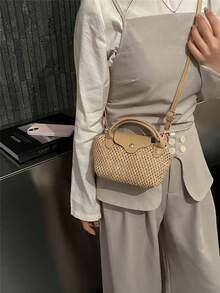 1個迷你時尚小方包，百搭女款單肩斜挎包，純色迷你錢包，可收納手機、硬幣、口紅，適合日常使用與通勤 - 卡其色 - 查看 2