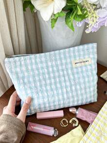 AGG 女用皺褶刺繡蝴蝶結小化妝包，內包，便攜旅行盥洗包，手提包，多功能護膚品收納包，女性衛生棉收納包，送給媽媽、女友的禮物，學生筆袋 - 彩色 - 查看 8