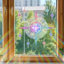 Pegatina de ventana de círculo mágico de prisma arcoíris, calcomanía reutilizable de adherencia estática captadora de luz solar, película de ventana de cristal de estrella colorida, pegatina de ventana refractora de luz sin adhesivo, decoración del hogar misteriosa y removible - Pegatina para ventana con diseño de círculo mágico y arcoíris - Ver 5