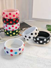 1pc Dopamine Colorful Polka Dot Acrylic Bracelet, Ins Style Retro Hong Kong Style Exaggerated Wide Cuff, Suitable For Women's Daily Wear - Polka Dot Acrylic Bracelet - View 1
