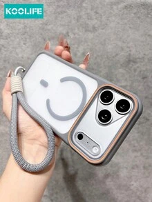 KOOLIFE Magnetic Phone Case (Cool Gray) With Woven Lanyard, Transparent PC Back Panel, Contrast Color Camera Frame, Shock-Resistant TPU+PC Structure, Modern Style, Compatible With MagSafe, Full Camera Protection, For IPhone 18 Pro/18 Pro Max/17/17 Pro/17 Pro Max/16/15/14/13/12/11 - Grey - View 3