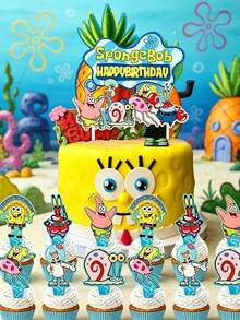 SpongeBob SquarePants SquarePants Full Bikini Bottom Character Cake Topper Set, Large Pineapple House Happy Birthday Big Cake Topper & Multi-Style Matching Cupcake Picks With Patrick Gary Mr.Krabs Squidward Print, Durable Thick Cardstock Waterproof - Multiple Styles - View 6